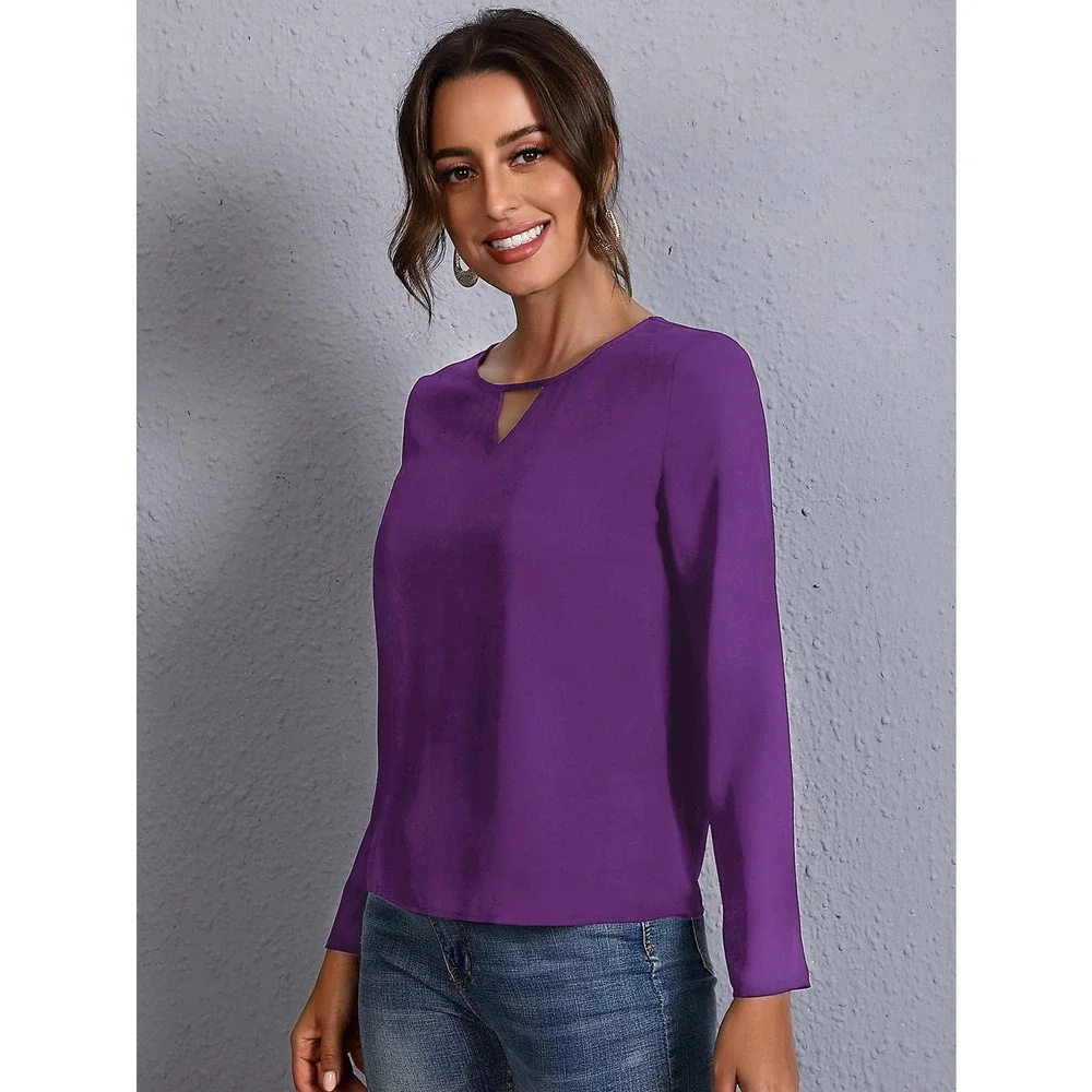 Keyhole Neck long sleeve Blouse black - Picture 8 of 11